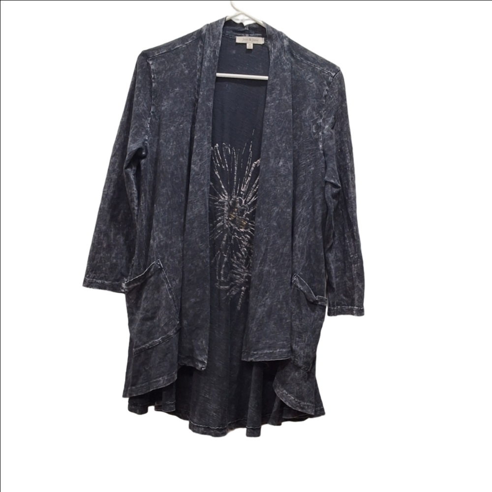 Jess & Jane~Mineral Wash~Boho Lightweight~Knit Drape Front~Flower Print~Size MED - Picture 3 of 7